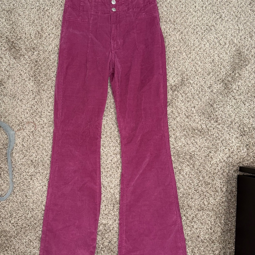 Pink Corduroy Flare Pants FREE PEOPLE